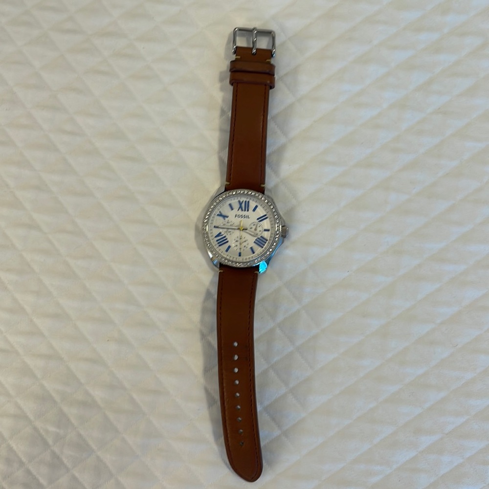 Fossil Leather 3 Dial Watch